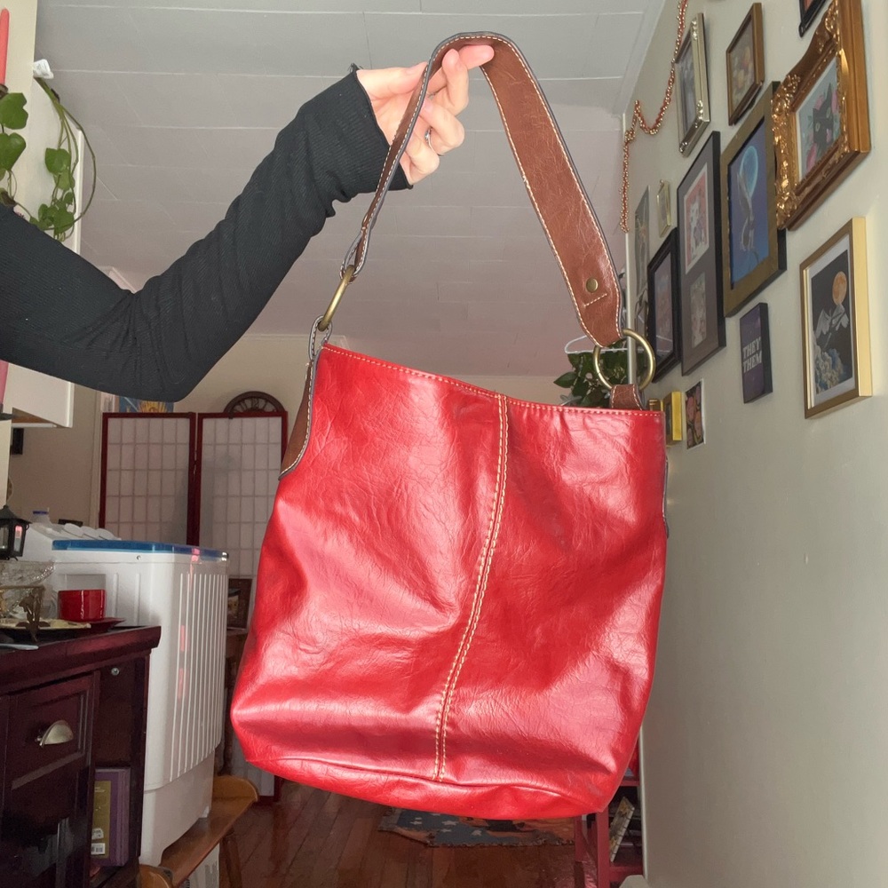 Red Fake Leather Women's Bag
